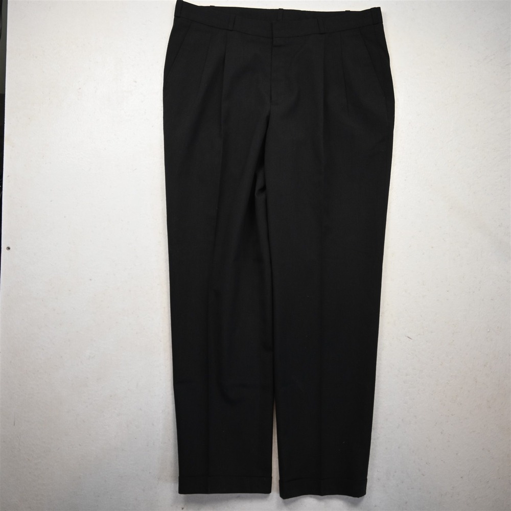 Vtg Bespoke 38x34 Gray Wool Pleated Cuffed Tapered Dress Mens Pants